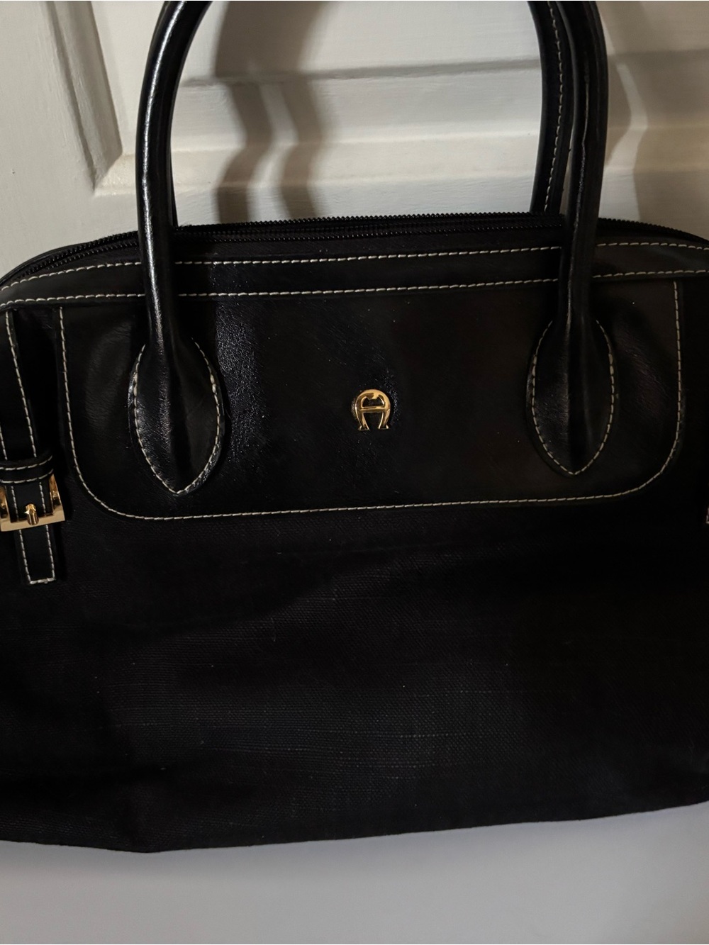 Etienne Aigner Black Tote with Gold Hardware